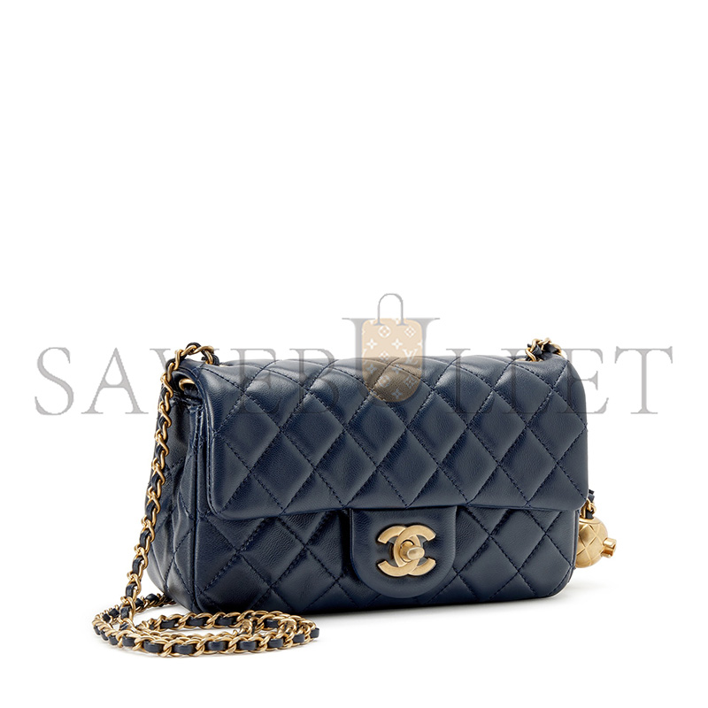 CHANEL NAVY QUILTED LAMBSKIN MINI COCO CRUSH FLAP GOLD HARDWARE (20*13*7cm)
